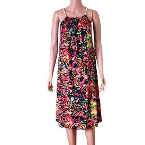 Women's Floral Halter Midi Dress 3X Cover Up Stretch Keyhole Back